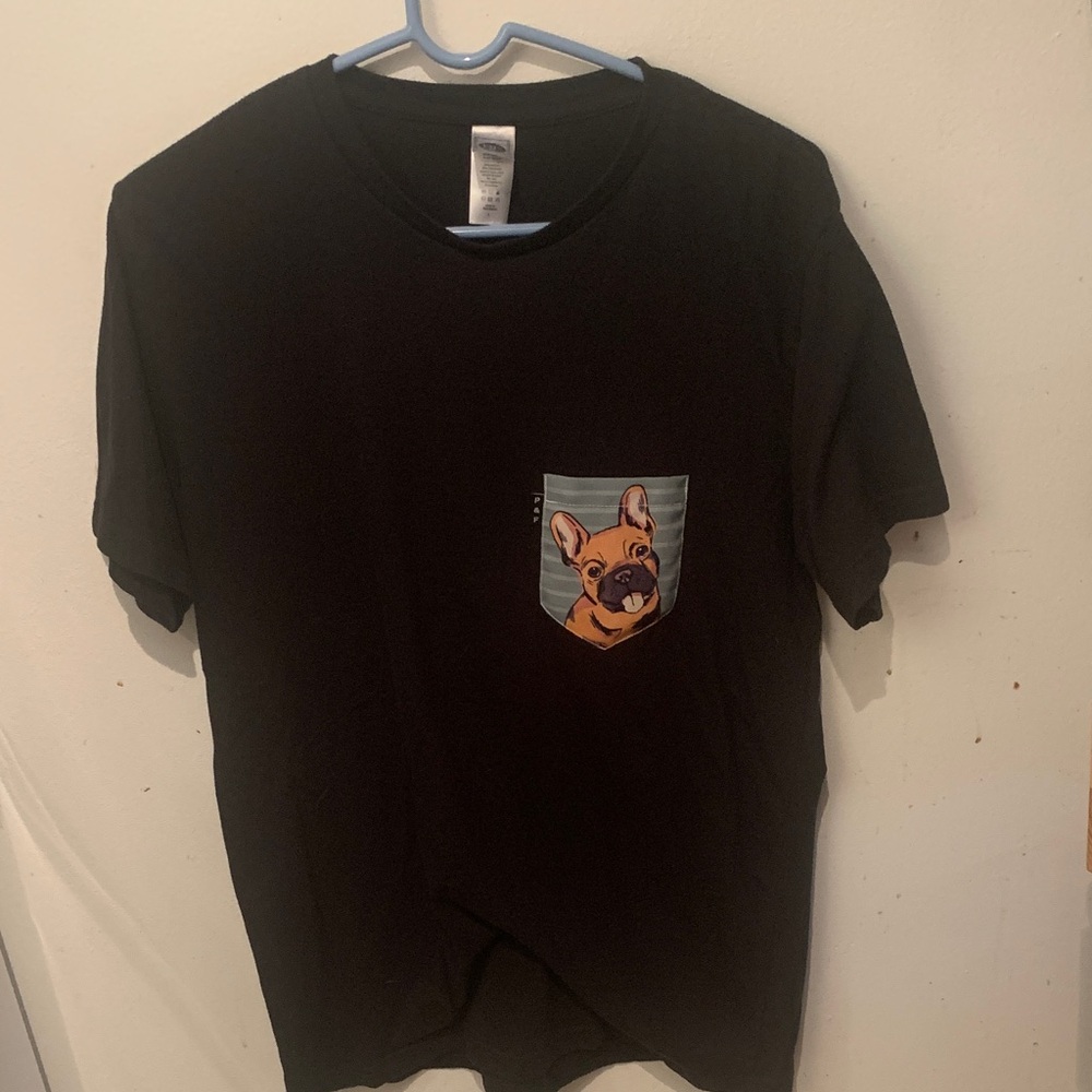 Awesome P and F Montreal Black 50/50 TShirt W/ French Bull Dog Front Pocket SZ L